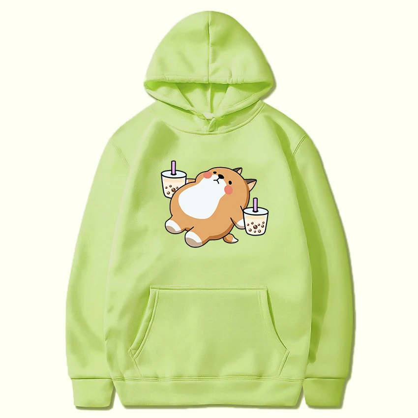 

Bubble Tea Kawaii Dog Print Cotton Hoodies Milk Tea Oversize Pullover Woman Man Ulzzang Fashion Casual Hooded Clothes