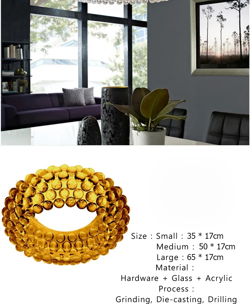 Современный Гостиная акриловые RS7 лампы подвесные светильники, с зажимным приспособление Обеденная Foscarini Caboche Dia35/50/65 CM прозрачный Золотая Подвесная лампа