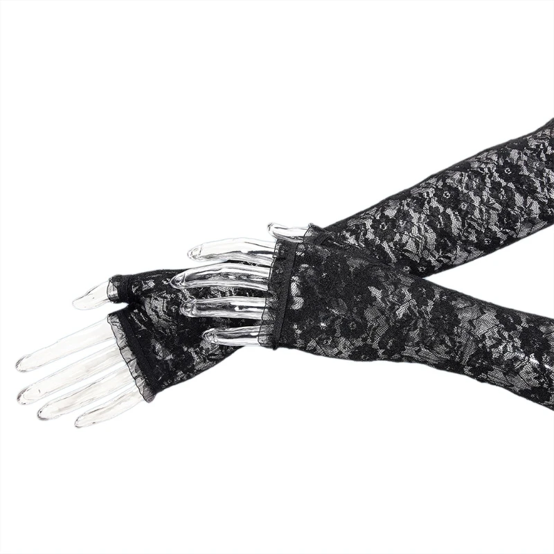 

Женские солнцезащитные сетчатые длинные перчатки, летние свадебные сексуальные цветочные кружевные оборки, Обрезанные рукава без пальцев ...