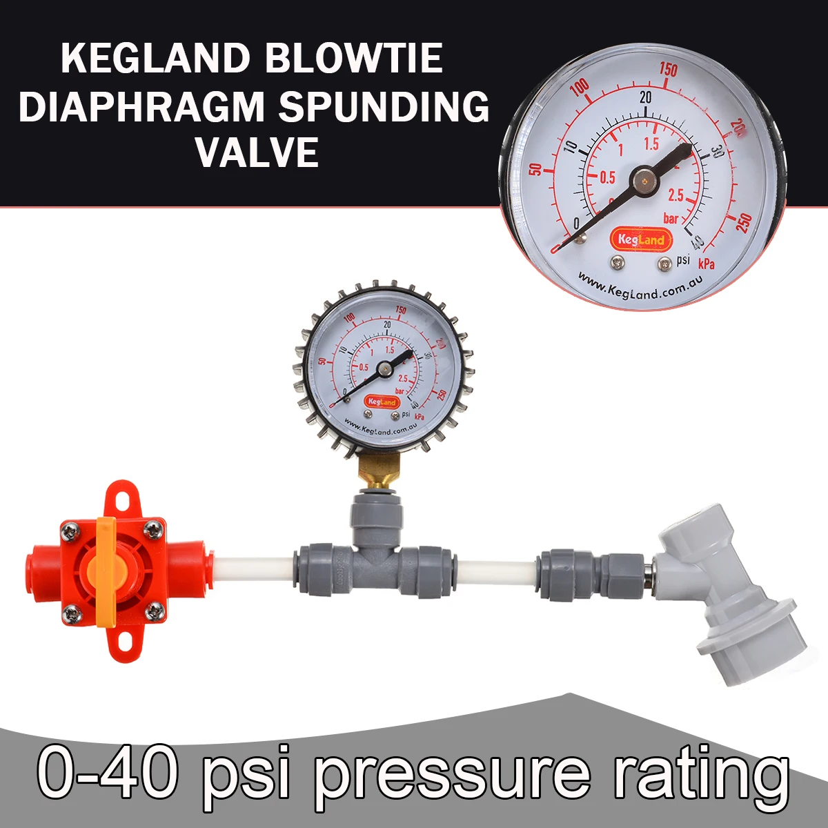 

1Set Durable Blowtie Diaphragm Spunding Valve Set - Adjustable Pressure Relief Gauge Ball 0-40 psi Pressure Rating