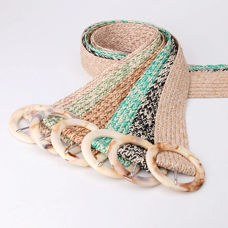 

Decoration Dress Shirt Waist Seal Straw Casual Ultra Wide Belt Female Woven Vintage Carved Belt Wood Buckle Elastic Belt