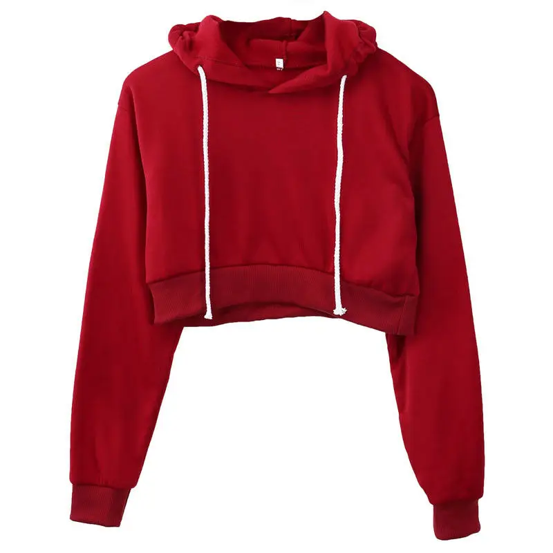 Meihuida 2021 Women's Hoodie Long Sleeve Casual Sweatshirt Solid Crop Top Pullover Spring&Autumn Fashion Clothes
