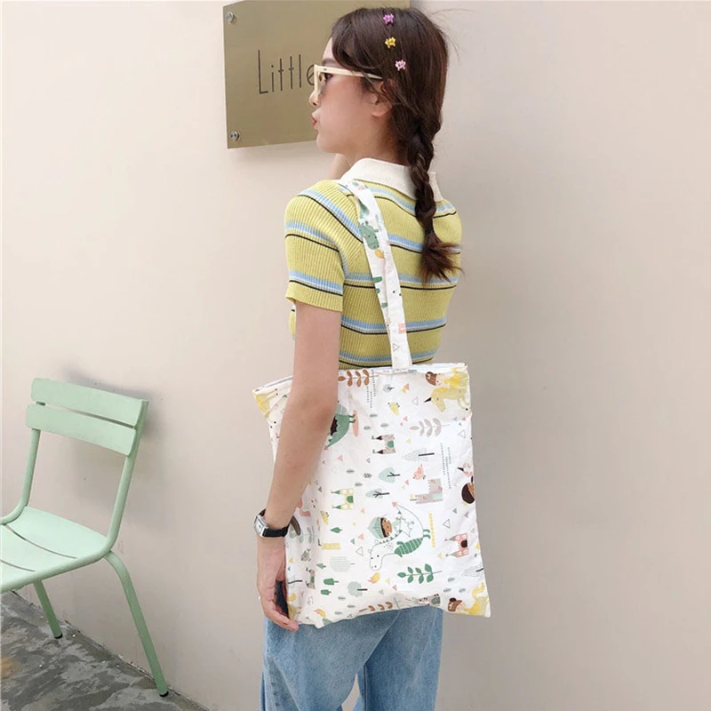 Художественная холщовая маленькая легкая сумка и простая для покупок японская