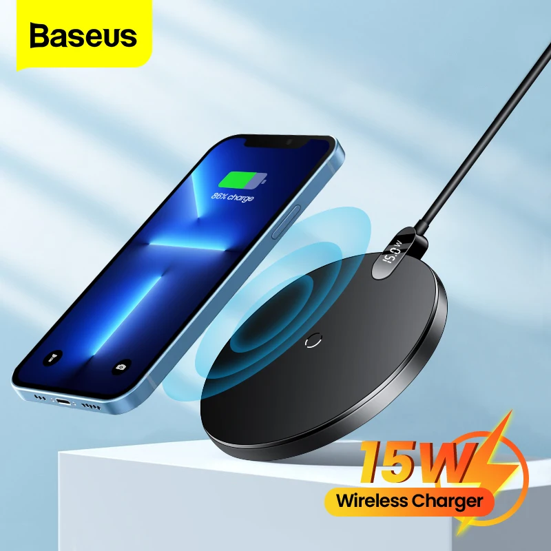 Baseus 15W Wireless Charger LED Digital Display Fast Wireless Charging Pad For iPhone 13 12 11 Pro Max Samsung Xiaomi Mi Huawei