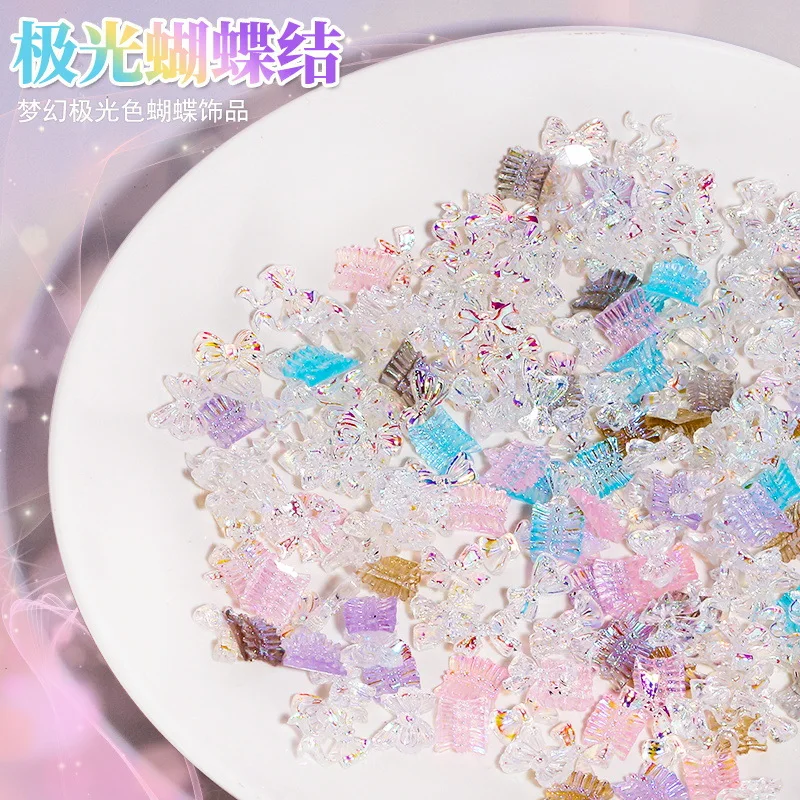 

50PCS/Lot MIX 3D Aurora Bear Skirt Butterfly Bowknot Resin Nail Art Rhinestone Jewelry Decorations Manicure DIY Ornaments