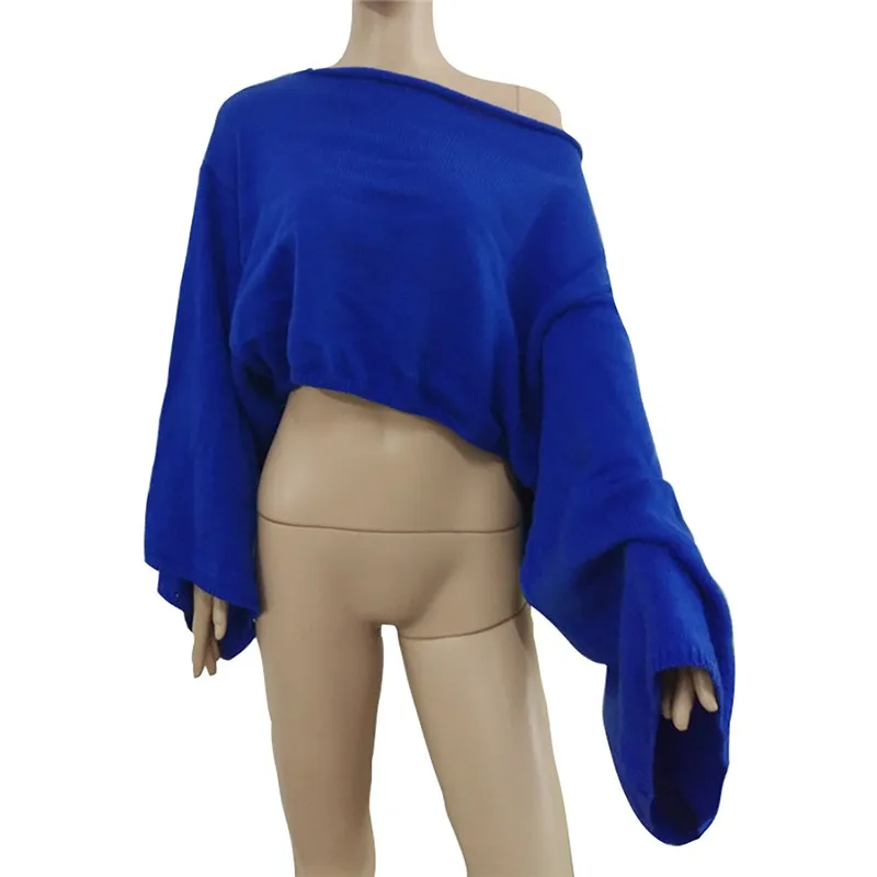 Сексуальный свитер с открытыми плечами вязаный Топ Женский пуловер длинными