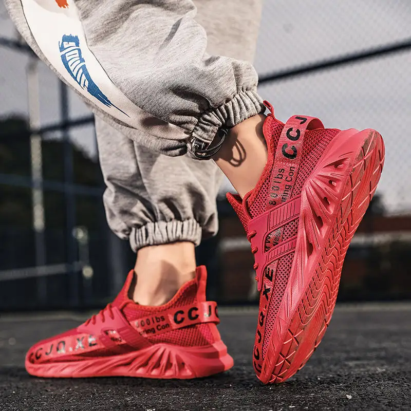 Fashion Red Men's Blade Sneakers Mesh Breathable Running Shoes for Men Lace-up Non-slip Trainers Men Sports Shoes basket homme