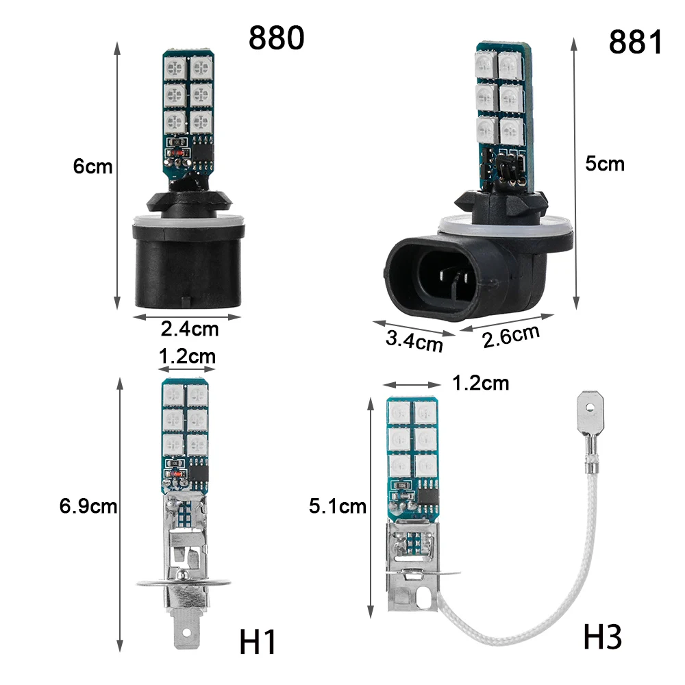 1 пара разноцветных 881 5050 RGB светодиодный 12SMD Автомобильные фары Противотуманные фары лампы с дистанционным управлением RGB лампы автомобильные аксессуары