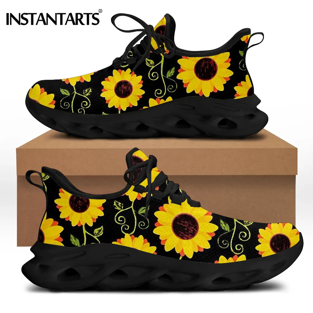 

INSTANTARTS Yellow Sunflower Pattern Casual Flats Women Sneaker Comfortable Non Slip Walking Footwear Outdoor All-match Shoes