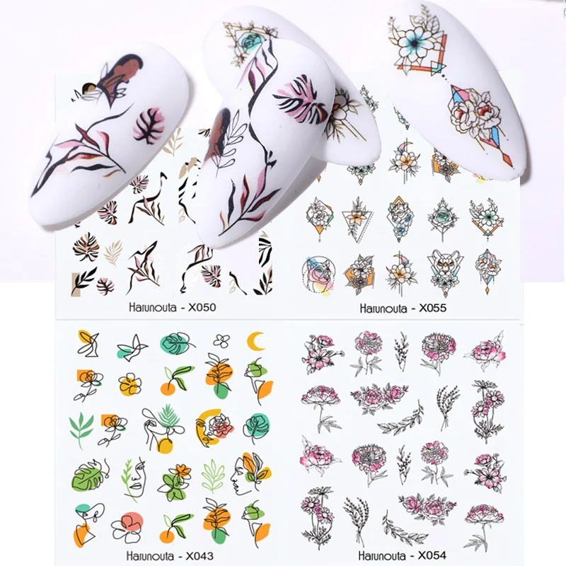 

Harunouta 4pcs Flower Simple Water Sliders Nail Desgin Sticker Decal DIY Slider For Manicuring Nail Art Watermark Summer Decor