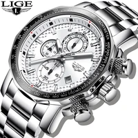 lige silver big dial watch men sport quartz clock fashion men watches top brand luxury man military waterproof chronograph 2021