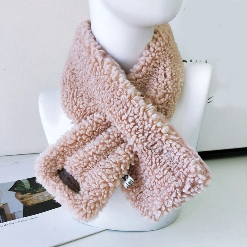 

Double-sided Cross Warm Collar Scarf Neckerchief Solid Color Neck Warmer Scarves Faux Fur Cashmere Women Winter Plush Scarf