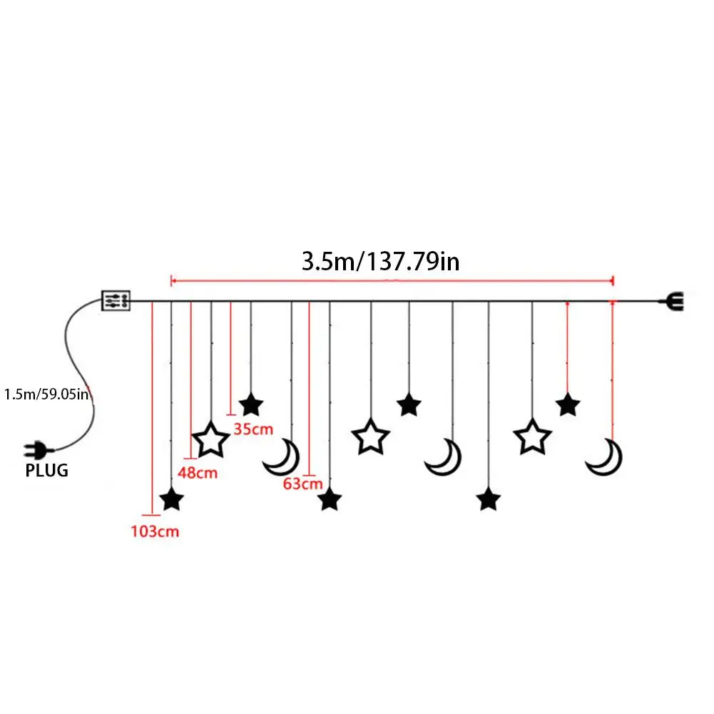 

HOT Christmas 220V 3.5M LED Star Curtain String Lights Star Moon Lights Colorful Interior Lighting for Room Curtain Decoration