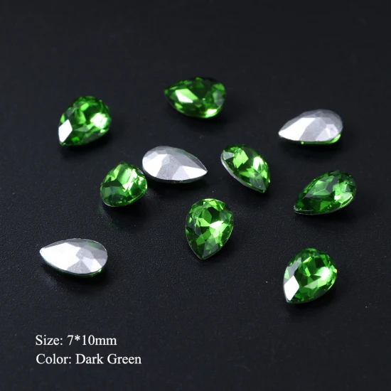 Dark Green 7x10mm 10 шт. Кристаллы Стразы для ногтей Блеск капли воды украшения для ногтей 3D стеклянный камень драгоценный камень плоская задняя сторона поддельные ювелирные изделия с алмазами TR896 - Цвет: Dark Green 7x10mm