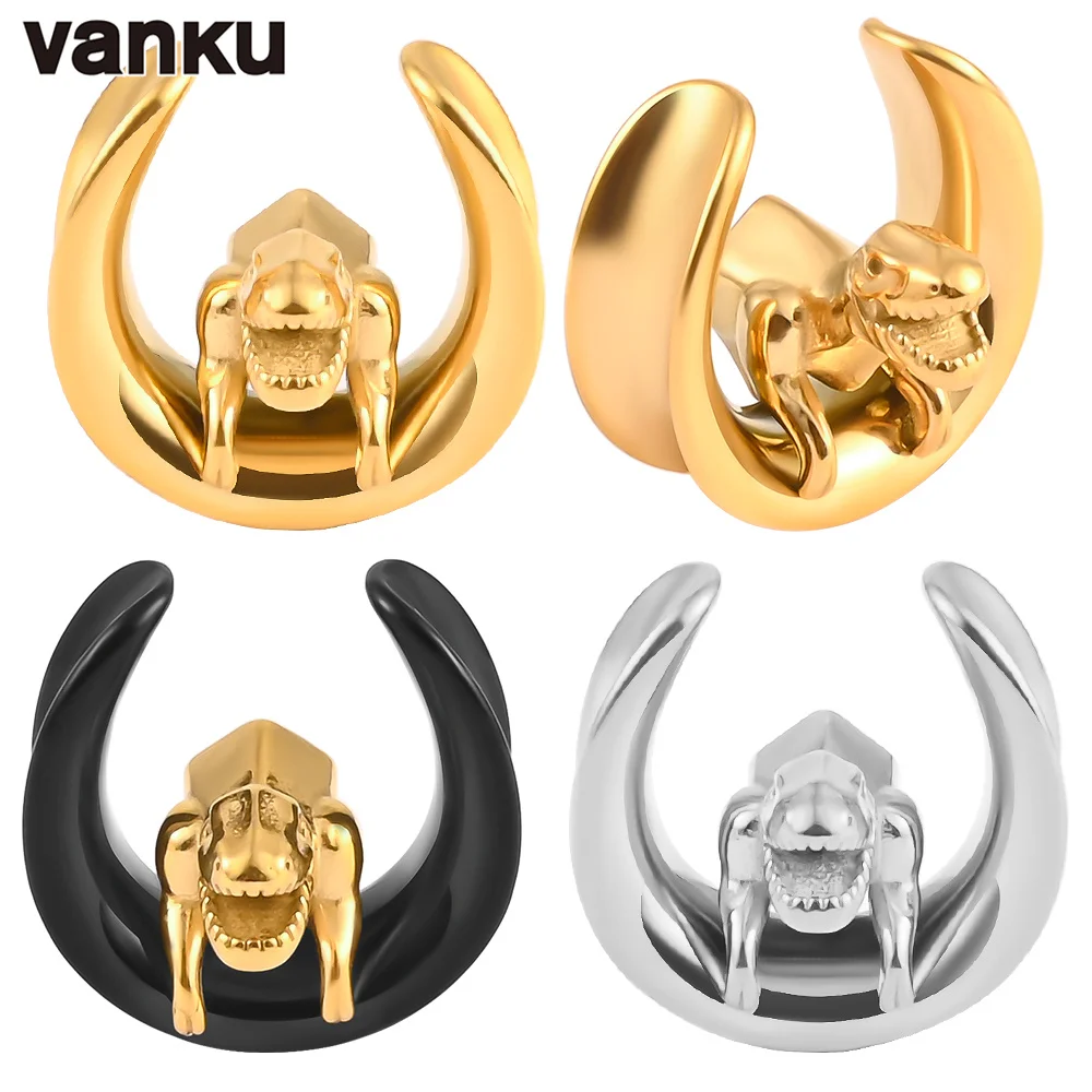

Vanku 2pc Dinosaur Ear Plugs Tunnels Piercing Body Jewelry New Arrival Stainless Steel Ear Gauges Expander Screw Stretchers Gift