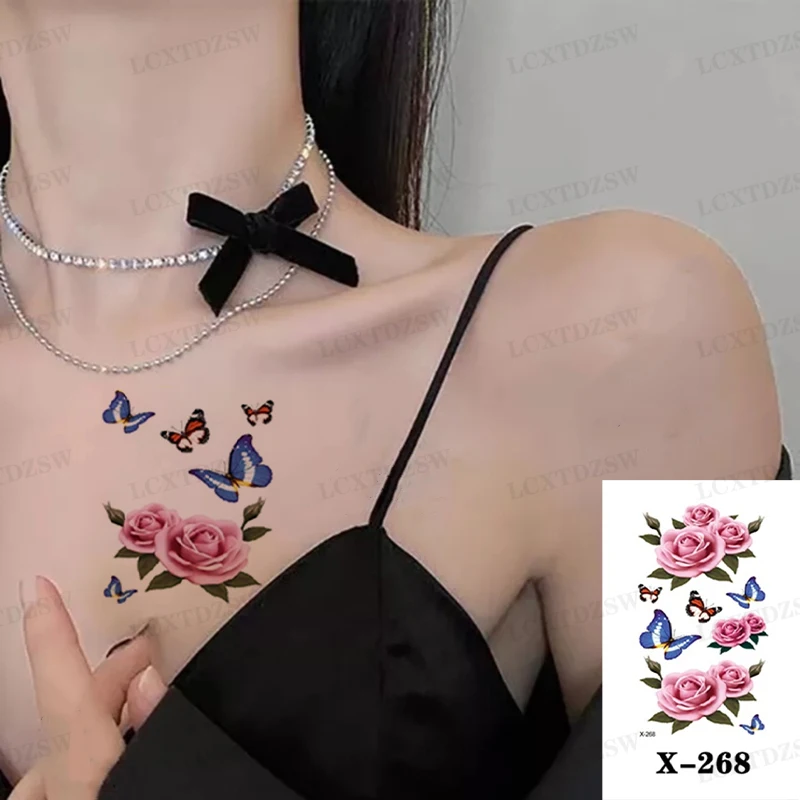 Temporary Small Tattoo Stickers For Men And Women, Black Flowers, Geometric False Tattoos, Waterproof And Durable, Arms, Legs