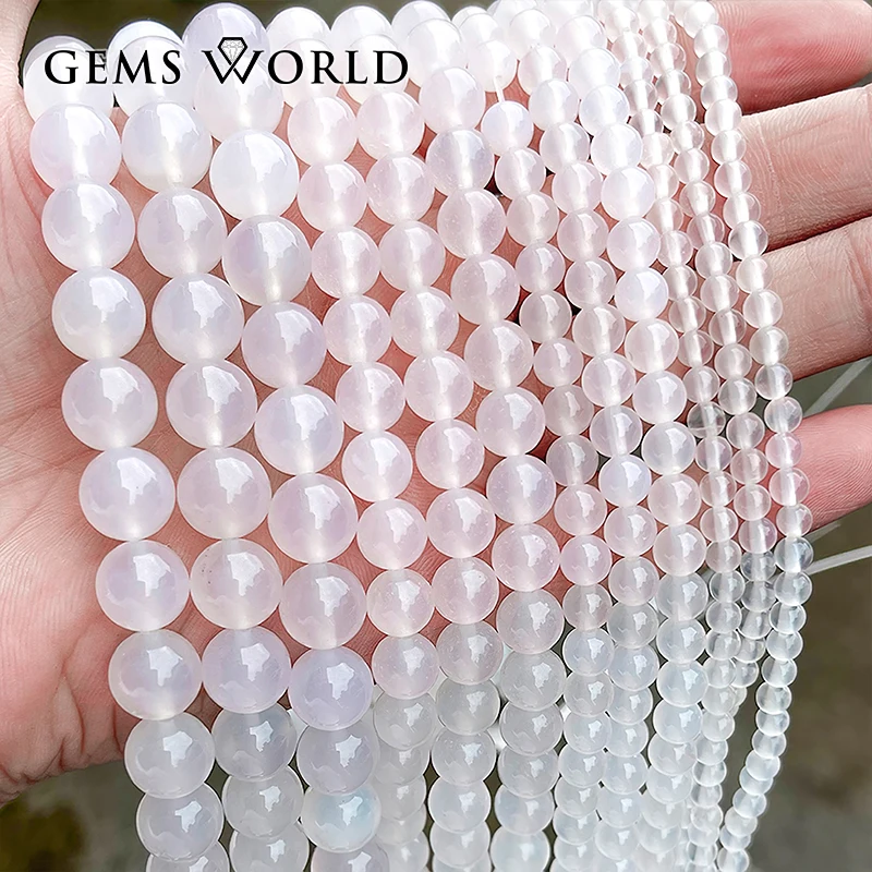 

Factory Supplying 5A Natural White Agate Beads Smooth Round Loose Gemstones Diy Accessories For Jewelry Making 4 6 8 10 12mm