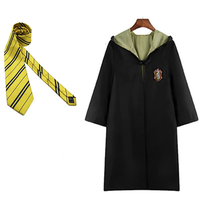 Hufflepuff With tie Поттер Косплей костюмы робы накидка с галстуком шарф палочка очки Ravenclaw/Gryffindor/Hufflepuff/Слизерин Гермиона Рождественский подарок - Цвет: Hufflepuff With tie