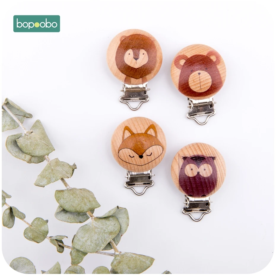 Bopoobo, 2 шт., деревянная соска, Детские аксессуары, деревянная Соска с животным, металлические зажимы, держатель, сердце, соска, деревянный детский Прорезыватель