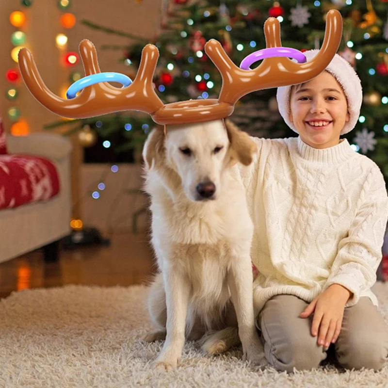 

1 Set Inflatable Ring Toss Game Set Develop Children's Curiosity Creativity Headgear Funny Reindeer Antler Christmas Toy