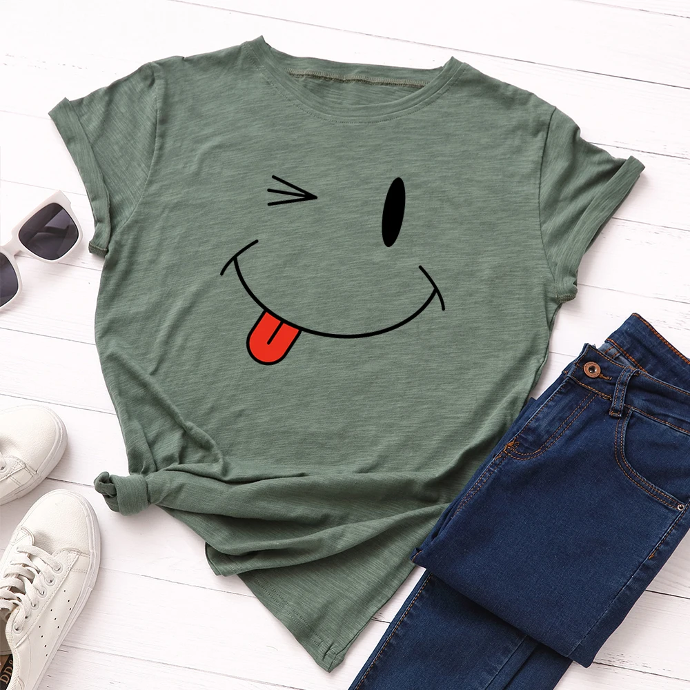 

Women Graphic Tees Female Oversized T Shirts Clothes Short Sleeve 100% Cotton Funny Cute Expression Tee Tops Harajuku Shirts