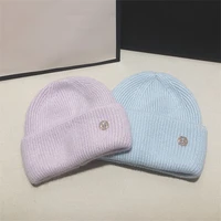 new fashion rabbit fur womens hats winter thick warm knitted hats solid color letter m soft beanie