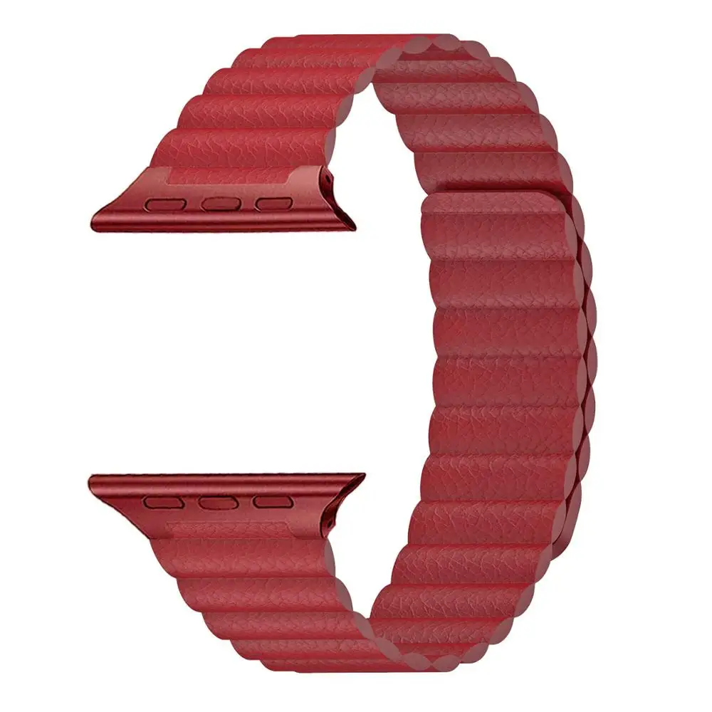 Wine Red Ремешок из натуральной кожи для Apple Watch 38 мм 40 мм 42 мм 44 мм ремешок для iwatch серии 4 3 2 1 Регулируемый магнитный браслет на запястье - Цвет ремешка: Wine Red