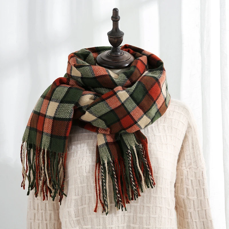 

Fashion Plaid Scarf Women Men Autumn Winter Cashmere Shawl Blanket Tassel Thick Stripe Scarves Warm Female