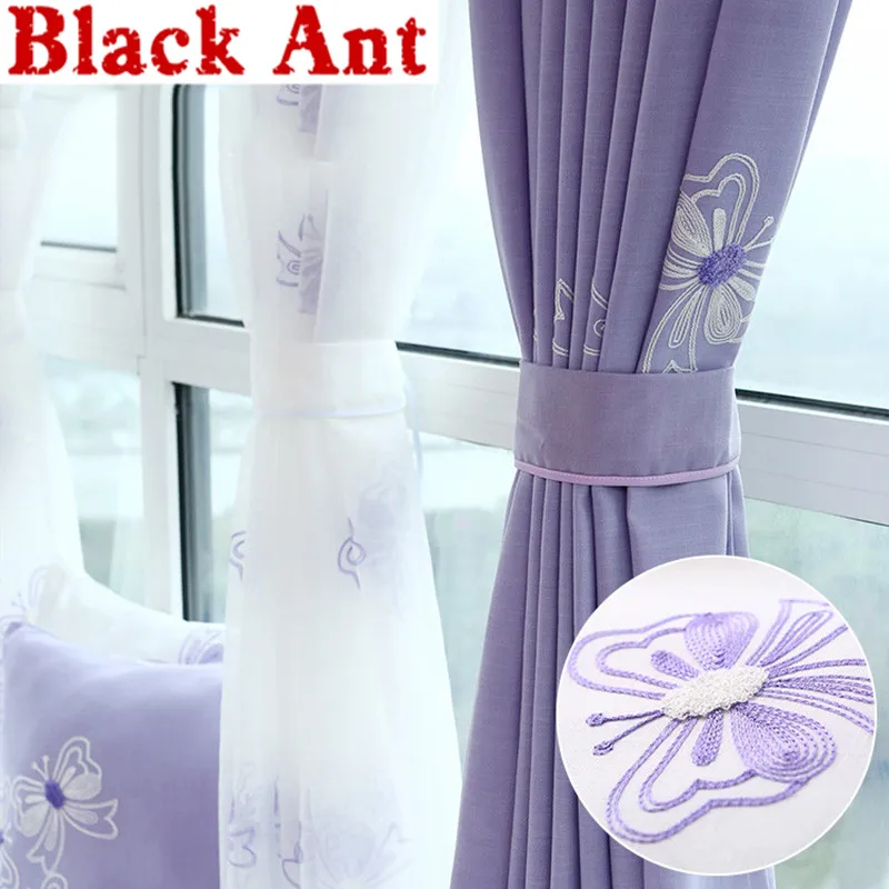 Фиолетовые занавески с бабочкой белые вышитые вуали для окон современные в