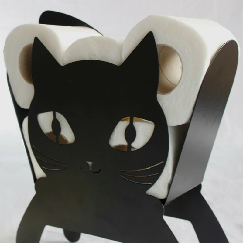 

Black Cat Toilet Roll Holder Bathroom Free Standing Metal Kitten Storage