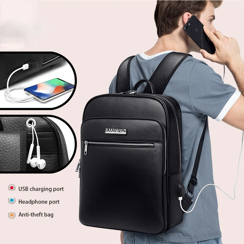 

Black Casual PVC Backpack Male 14 inch Laptop Backpack Travel Male Fashion Backpack Schoolbag For Men