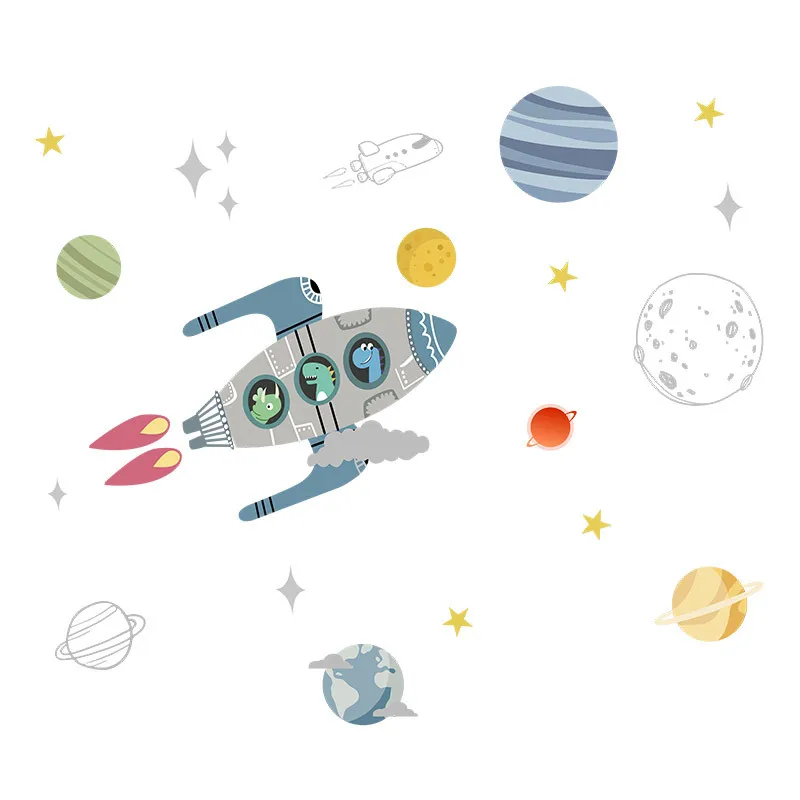 

Cartoon Space Rocket Wall Stickers for Kids rooms Nursery Wall Decor Children Bedroom Decorative PVC Wall Decals Home Decoration