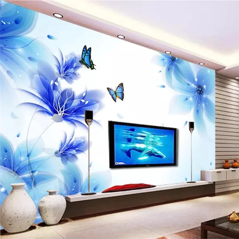 

Custom Photo Wallpaper 3d Murals Dream Blue Lily Butterfly Living Room Bedroom TV Background Wall paper papel de parede обои 3D