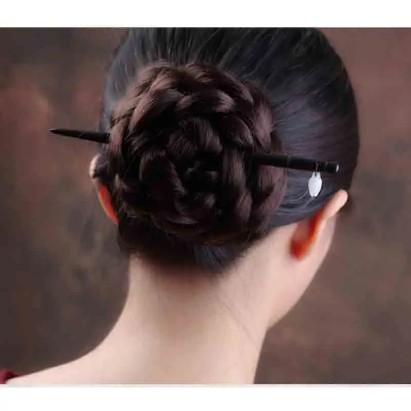 Палочка для волос Kanzashi в форме бамбука держатель булочки черный деревянный