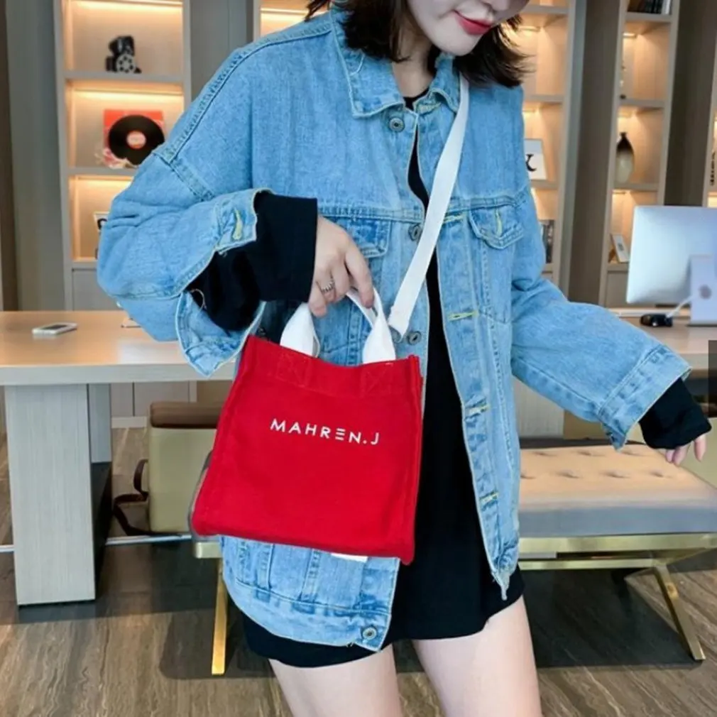 

Canvas Bag One Shoulder Messenger Bag Women Handle Letter High-capacity Simple Portable Small Square Bag