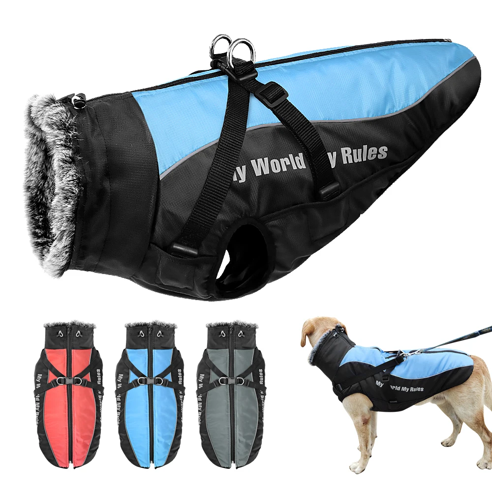 

Warm Pet Clothes Winter Thicken Dog Coat Harness For Medium Large Dogs French Bulldog Big Dog Clothing Jacket Vest Waterproof
