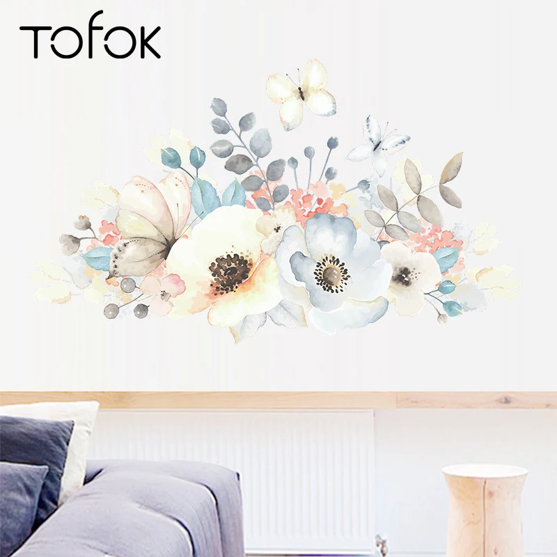 

Tofok Watercolor Bouquet Wall Sticker Romantic Fresh Style Home Wallpaper for Parlor Bedroom Office Dorm Art Mural Decal