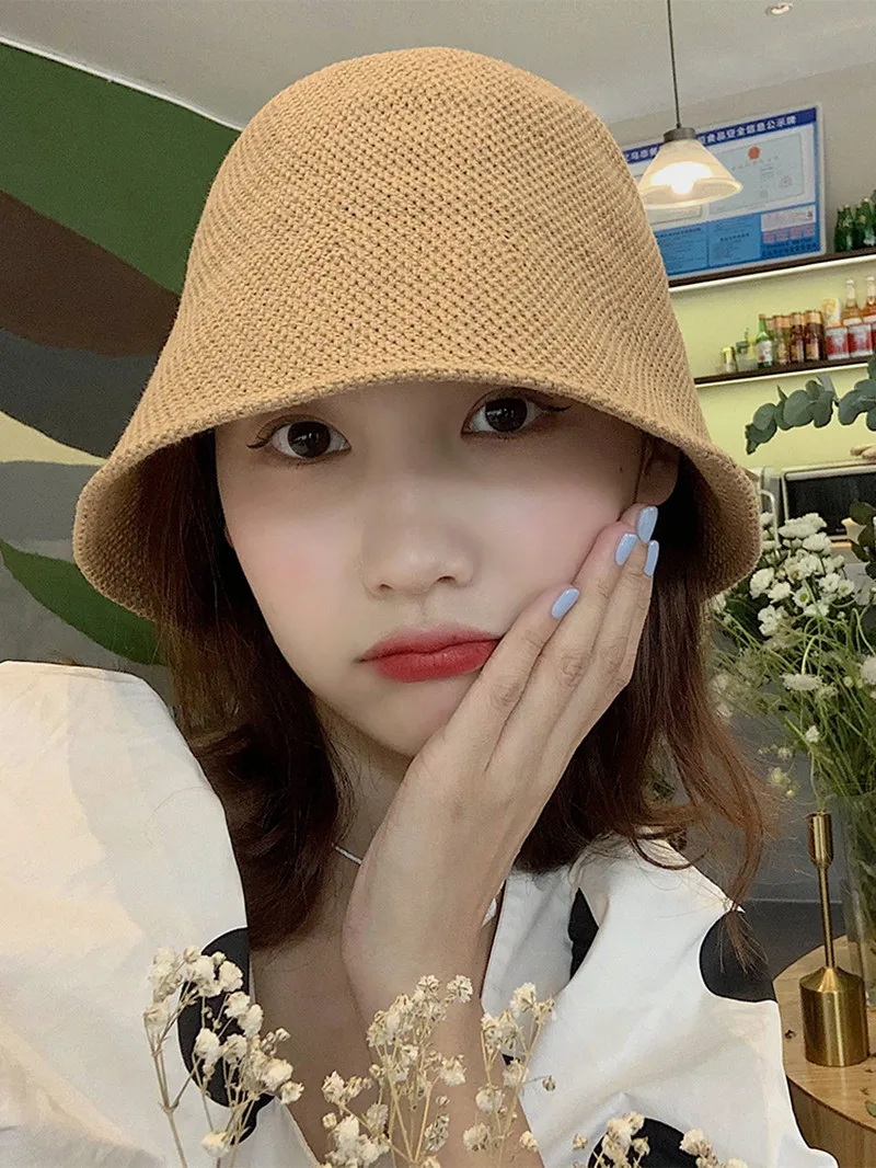 

Women Summer Knitted Bucket Hat Thin Design Foldable Sun Cap Travel Go Shopping Fishing Hiking Fisherman's Caps C47
