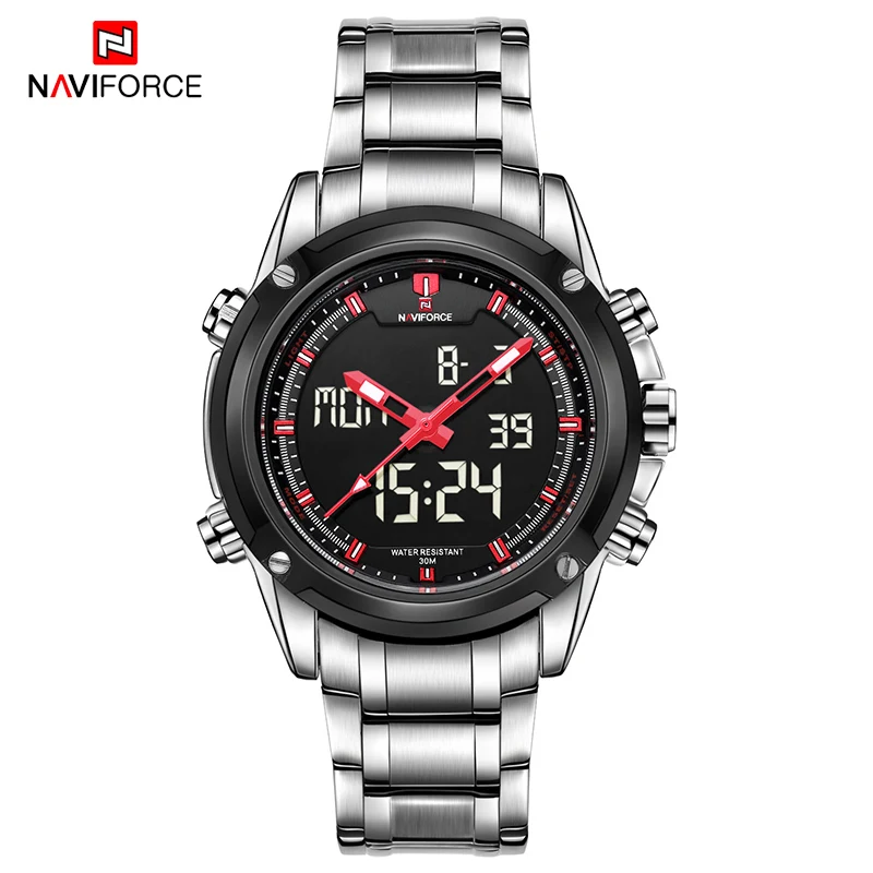 SBR NAVIFORCE Топ люксовый бренд мужские спортивные армейские военные часы Мужские кварцевые аналоговые часы со стальным ремешком ЖК-часы мужские водонепроницаемые часы - Цвет: SBR