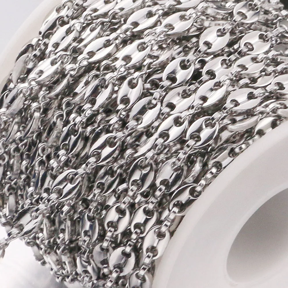 

1 Meters Coffee Bean Chains Necklaces Stainless Steel Pig Nose Chains Bracelets Punk Hip Hop DIY Jewelry Handmade Necklace