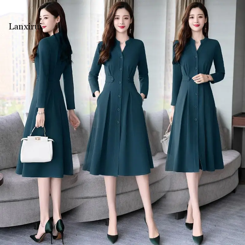 

Женское платье-трапеция большого размера, однотонное стильное платье средней длины для офиса, украинское платье для работы