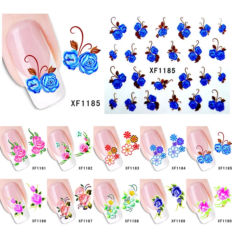 1 лист цветочной серии наклейки для переноса воды полного обертывания с водяными