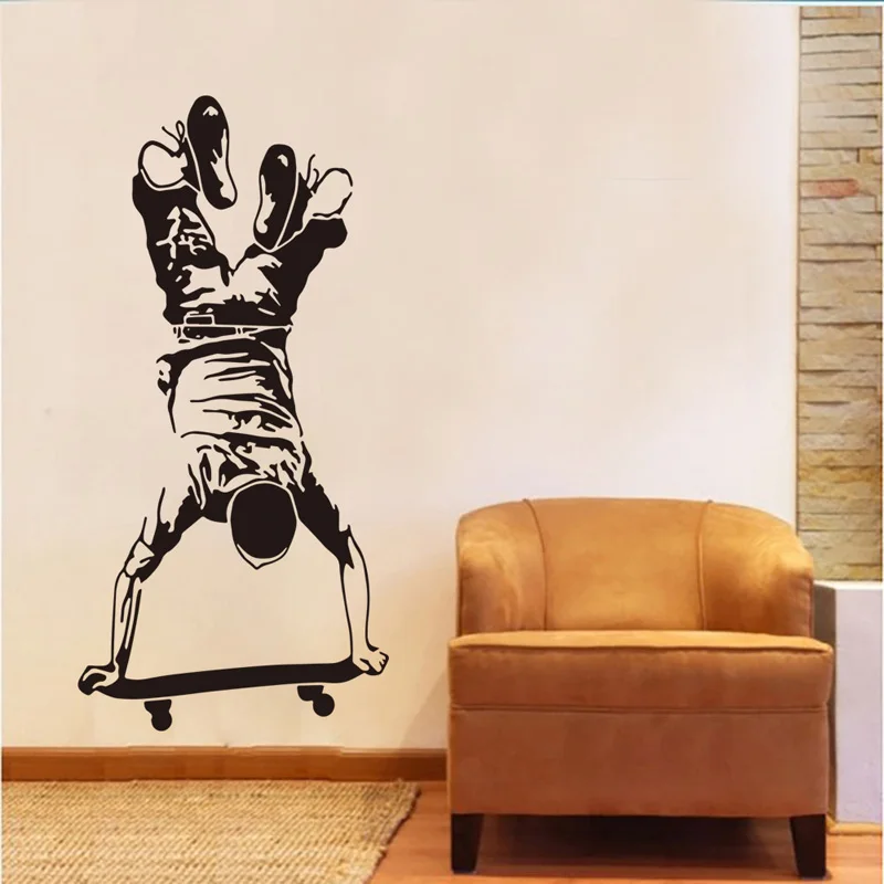 

Inverted skateboard Sport Wall Sticker for Children boy rooms decoration living room Mural Decals stickers home wallpaper