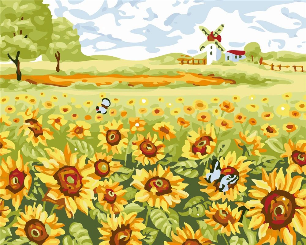 

Sunflower Sky Paint By Numbers Kits For Adult Diy Canvas Painting For Adults Beginner With Frame Picture Color By Numbers