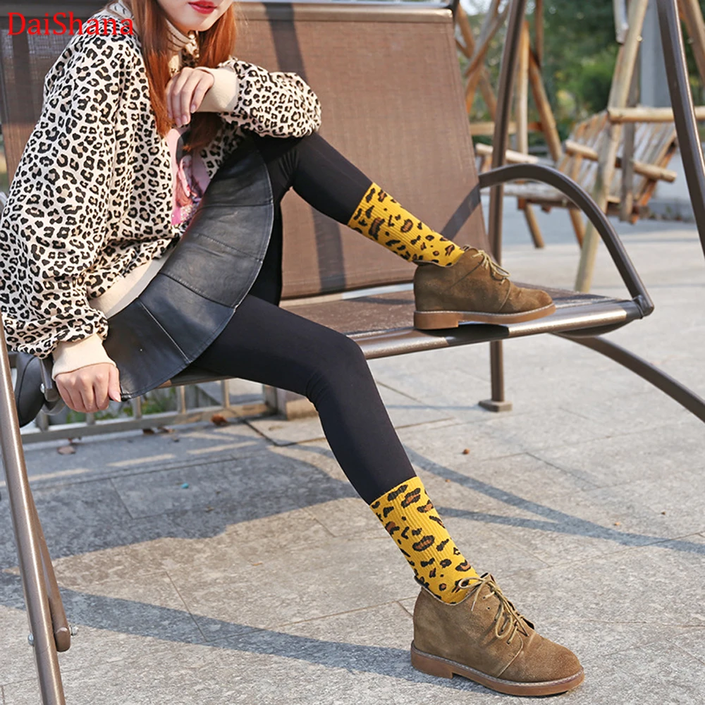 DaiShana Harajuku New Women Socks Leopard Grain Elegant Socks Long Loose Sock Autumn Winter Korea their leisure sock hot selling