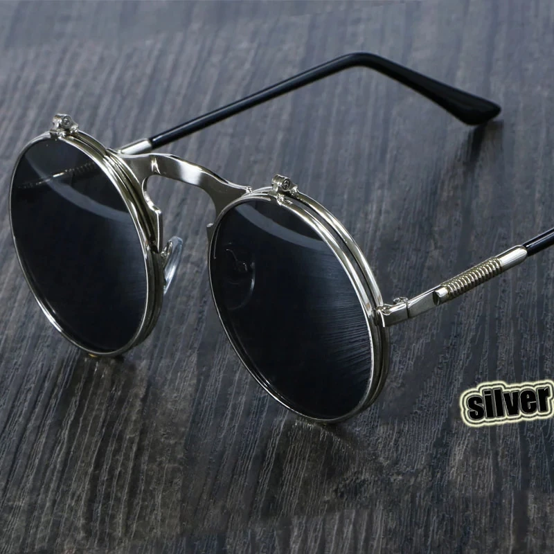 

VIP Steampunk Sunglasses Round Metal Women Style Retro Flip Circular Double Metal Sun Glasses Men