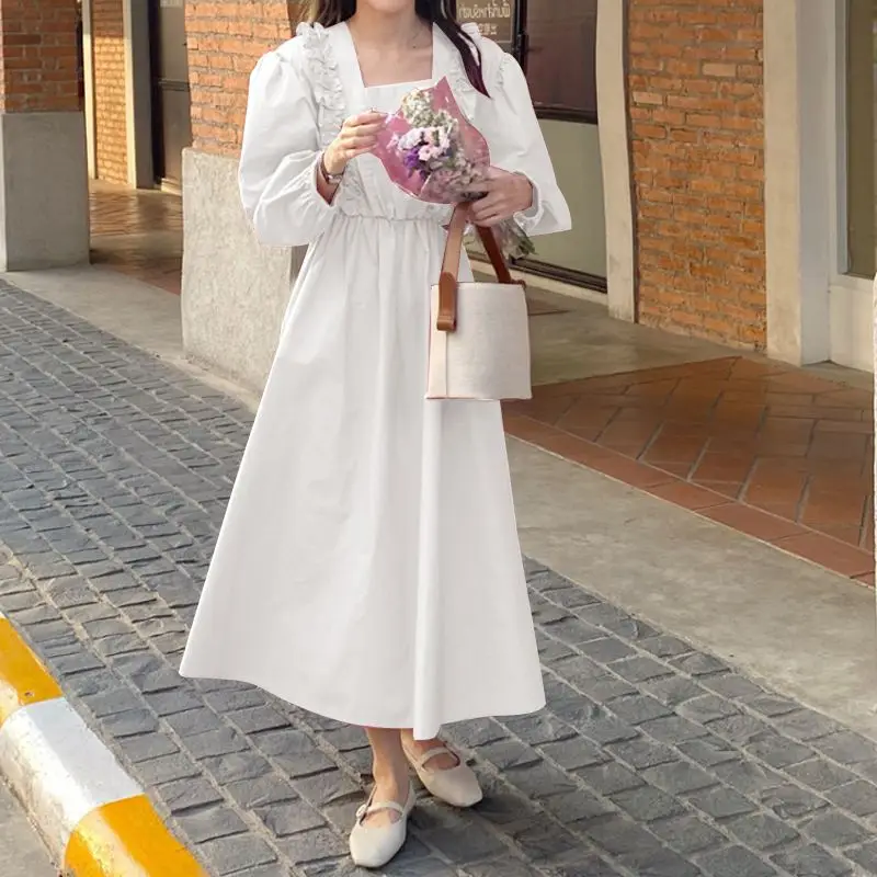 

Богемный VONDA 2021 Повседневные платья-трапеции с длинным рукавом и квадратным вырезом для праздника и вечеринки свободное пляжное длинное пл...