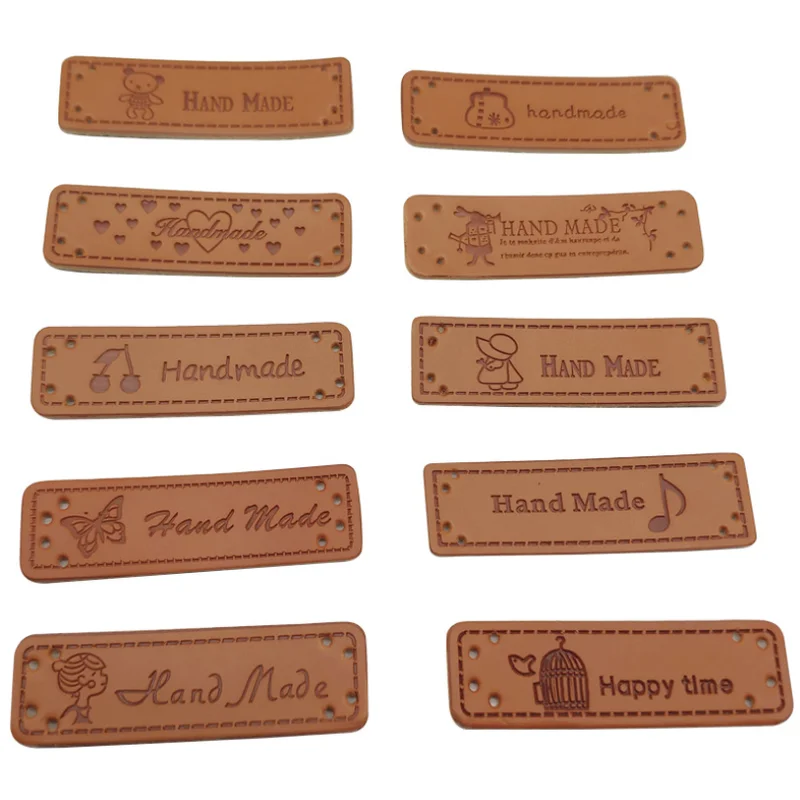 Бирки ручной работы из искусственной кожи (полиуретан) 12 шт.|Этикетки для одежды| |