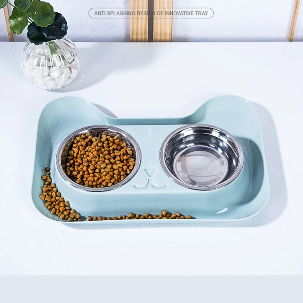 

1Pc Durable Double Stainless Steel Dog Cat Bowls with Non-spill & Non-skid Design for Pet Food and Water Elevated Feeder#290914