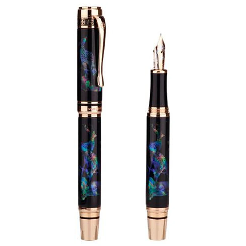 HERO 18K Gold Collection Fountain Pen Limited Edition Designer Deer Metal &Seashell Engraving Fine Nib 0.5mm Pen With Gift Box